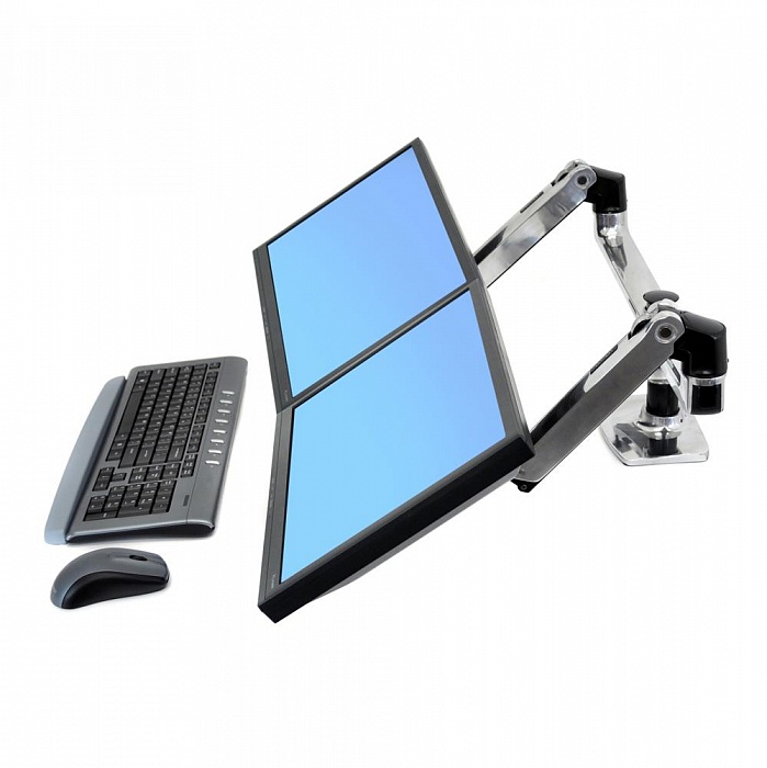 Двойное настольное крепление Ergotron LX Dual Side-by-Side Arm (polished aluminum) (45-245-026) - фото 4